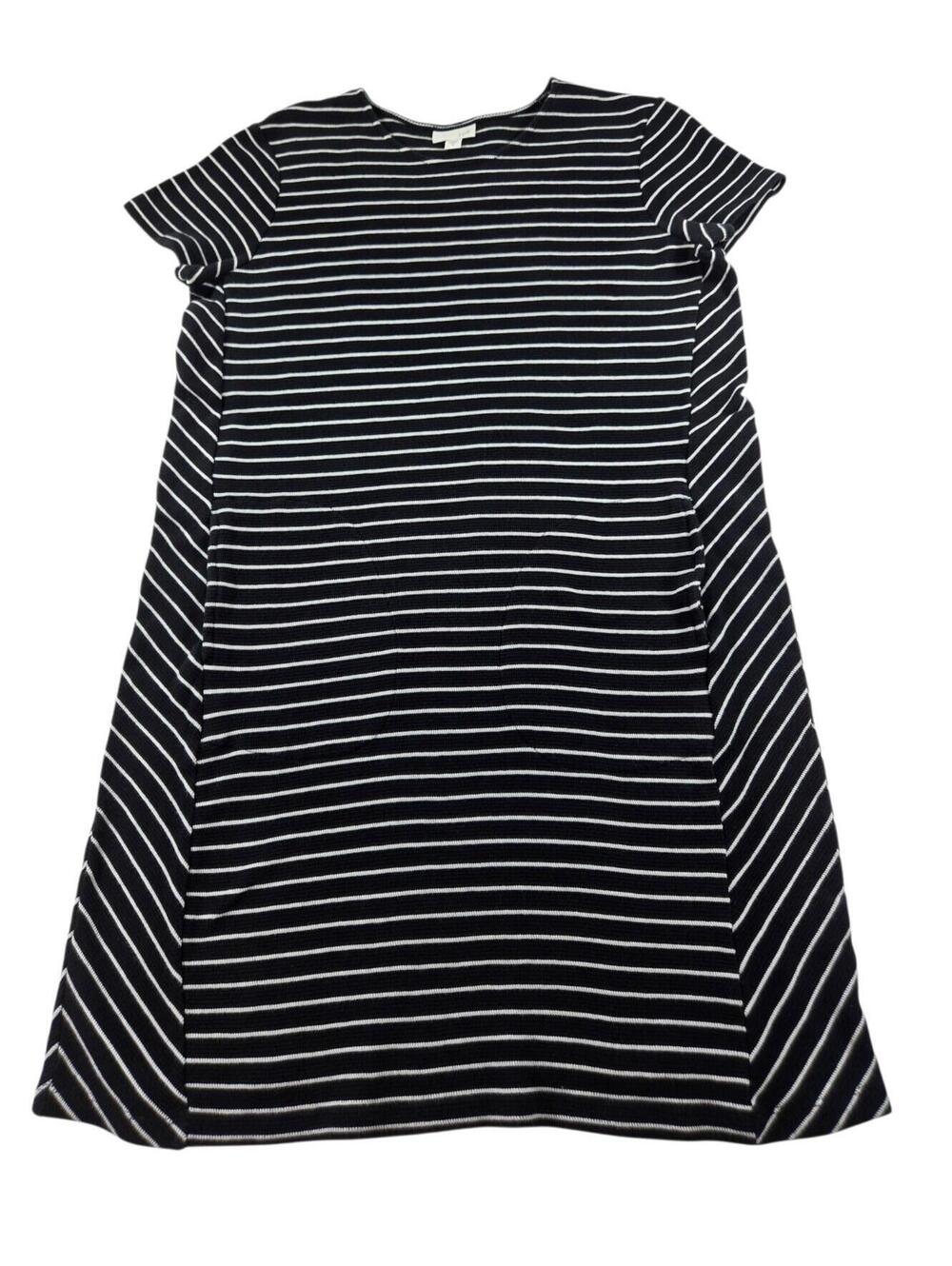 J. Jill Womens Medium Black White Striped Cotton Short Sleeve Shift Dress